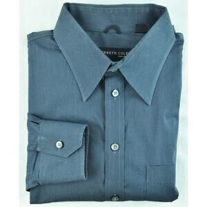 KENNETH COLE New York Mens Button Front Charcoal Gray Dress Shirt 17.5 - 34